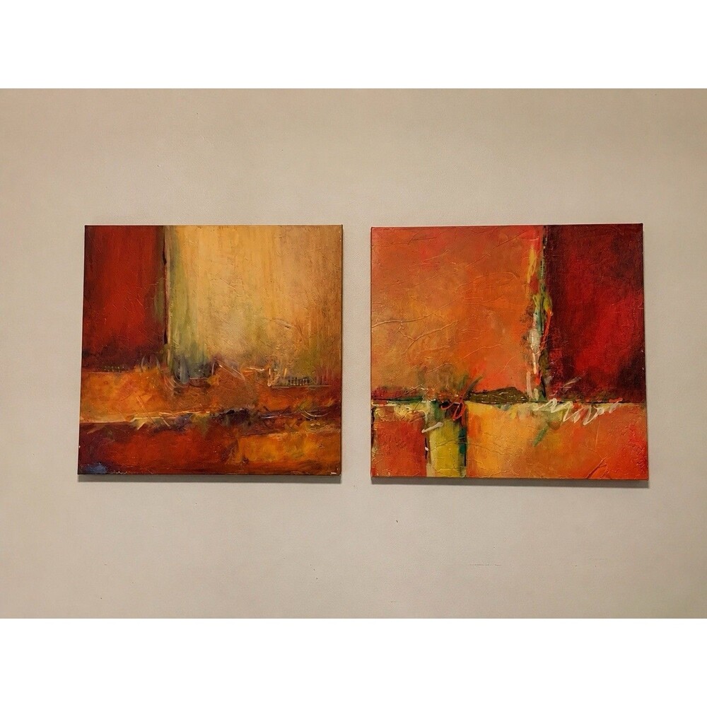 Joyce Combs Original Abstract Mixed Media Paintings 24x24 Matching Pair Canvas